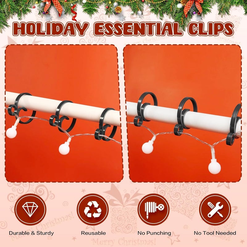 Heonay Christmas Light Clips for Banister Christmas Banister Clips Holiday Garland Hanger Hooks for Stockings String Lights Indoor Outdoor Decorations Stair Railing Fence Deck (Black, 100 PCS) - Image 3